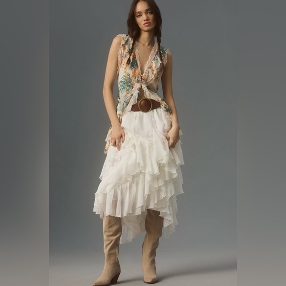 Anthropologie Dresses & Skirts - Anthropologie Kavita Bhartia Ruffle Ivory Maxi Skirt Large